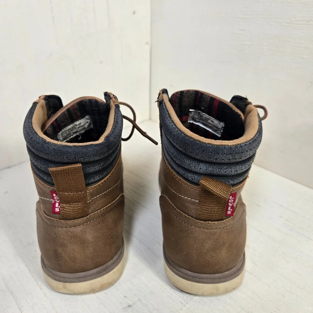Levi's Kids Brown Moc Toe Lace Up Boots Plaid Lined Size 3M LV704994 for Boys